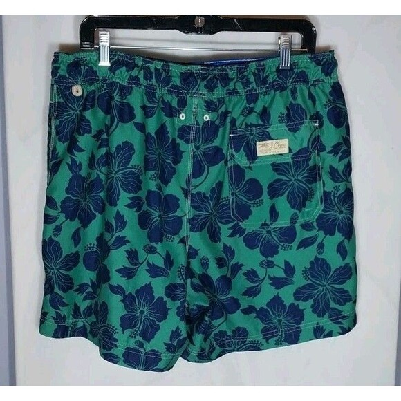 J Crew Men's Swim Trunks Shorts Sz L Green & Blue Floral Hawaiian Boho Beachy - Picture 5 of 13